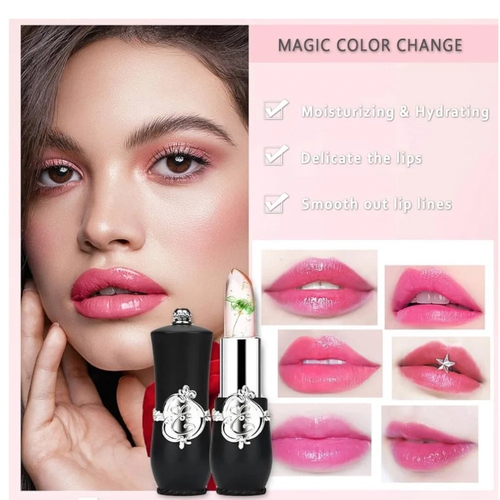 Pack of 6 Crystal Flower Jelly Lipstick, Long Lasting Lip Balm Moisturizer